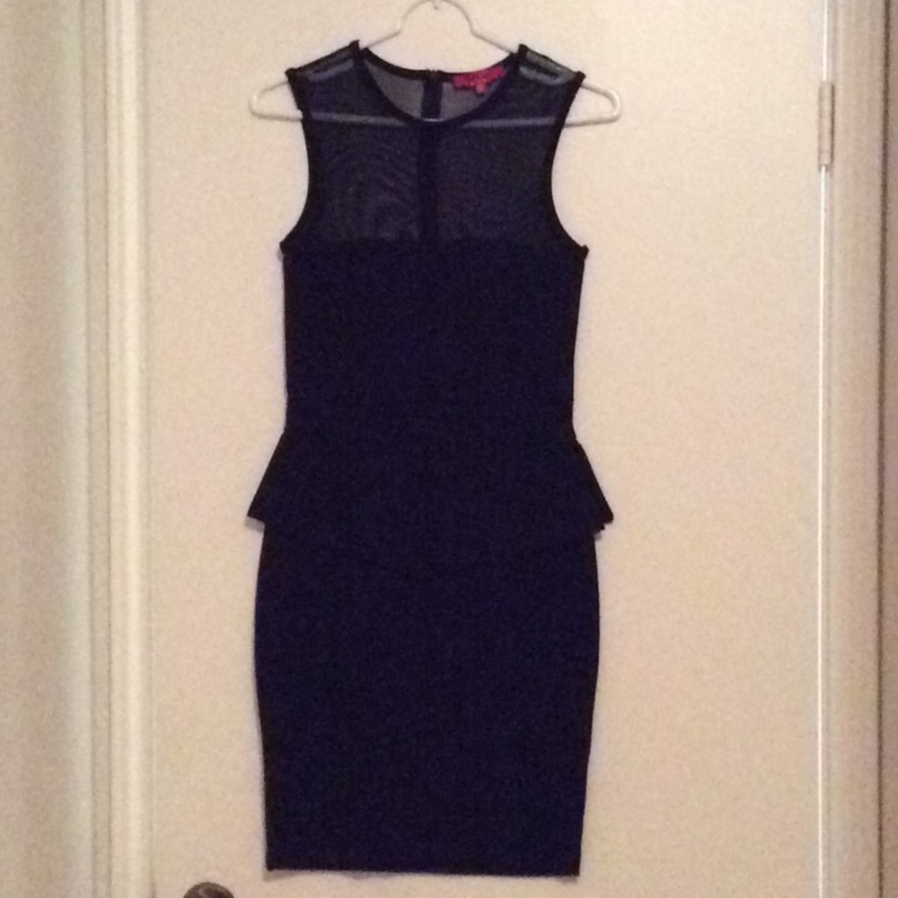 Black Sheer Detail Soft Peplum Dress
